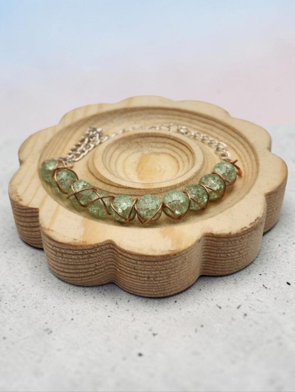 Handmade Wire-wrapped Adjustable Green Beaded Bracelet